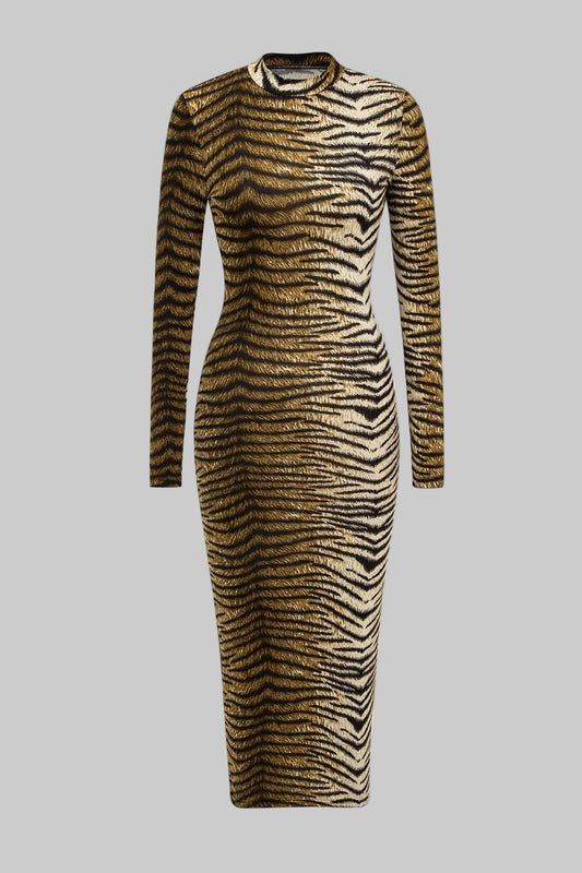 Vandela | Elegant Leopardmönstrad Midiklänning Vild Snygg