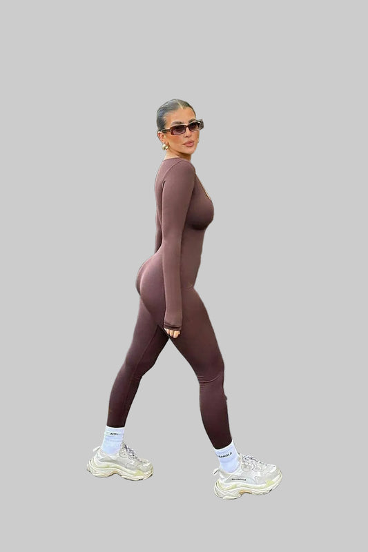 Seamless Plunge Long Sleeve Jumpsuit