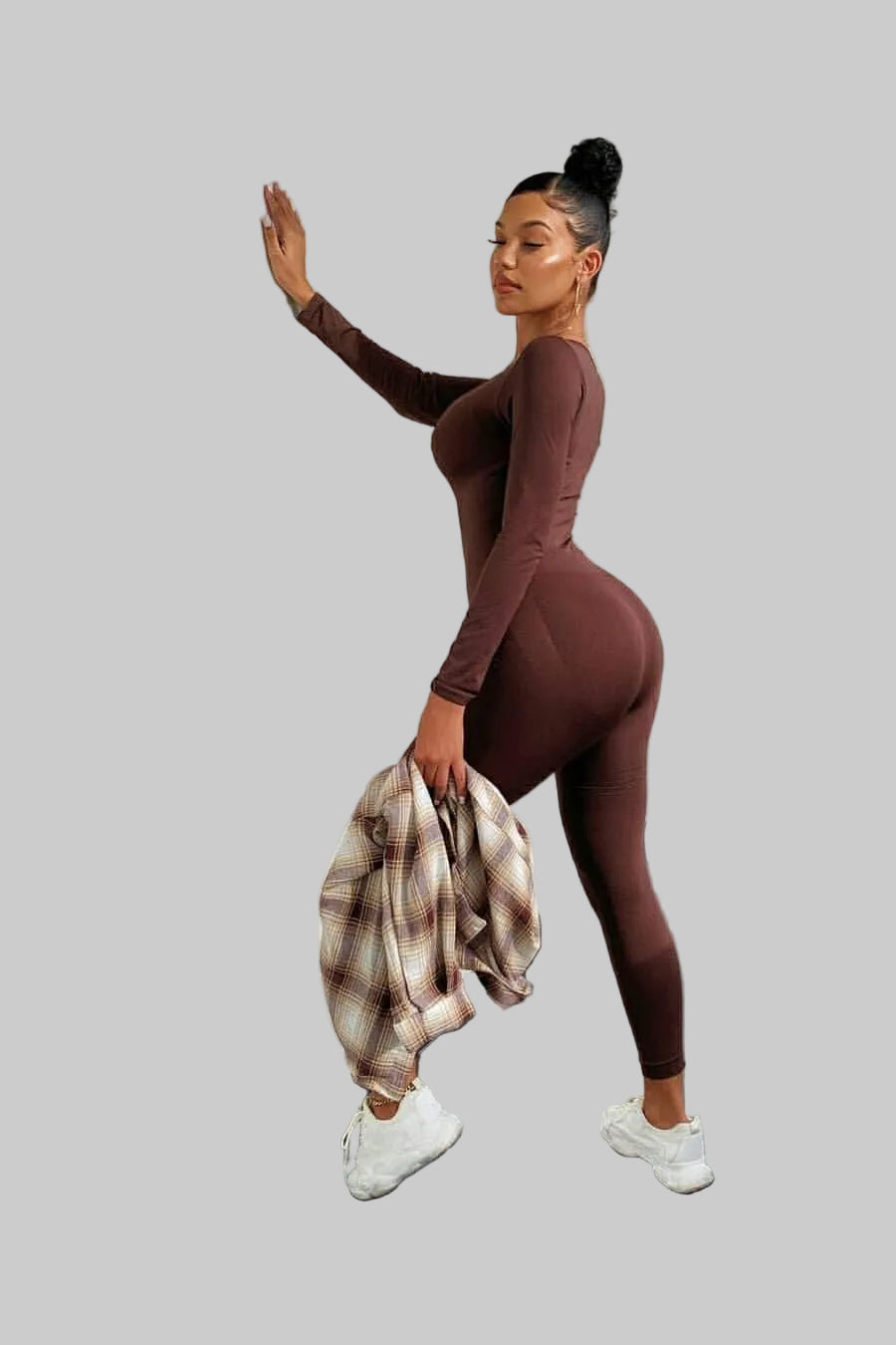 Seamless Plunge Long Sleeve Jumpsuit