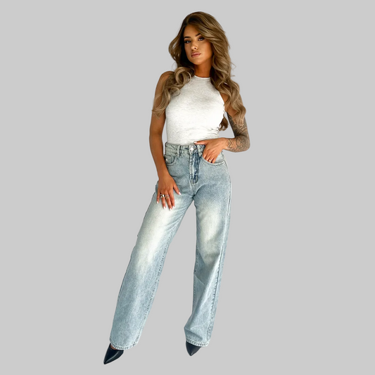 Elyna | Vintage Slitna Jeans Med Hög Midja