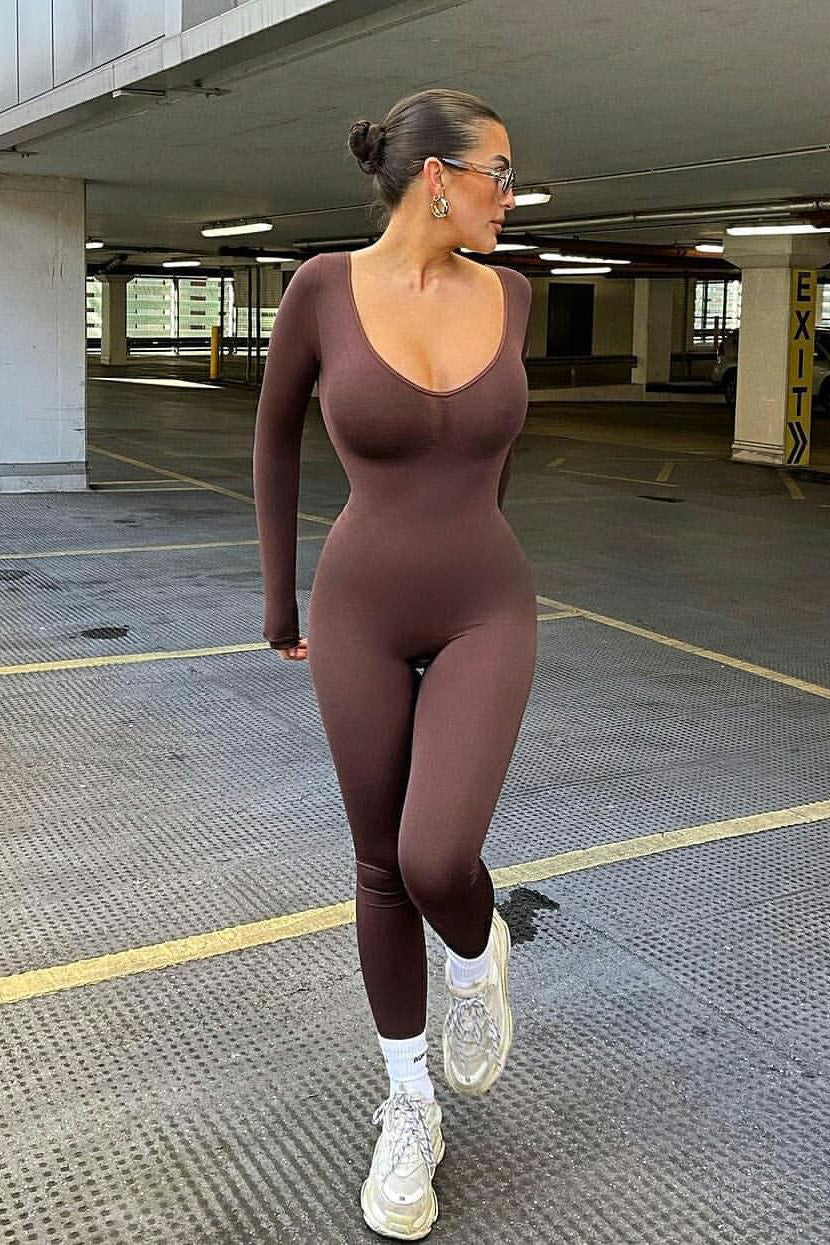 Seamless Plunge Long Sleeve Jumpsuit