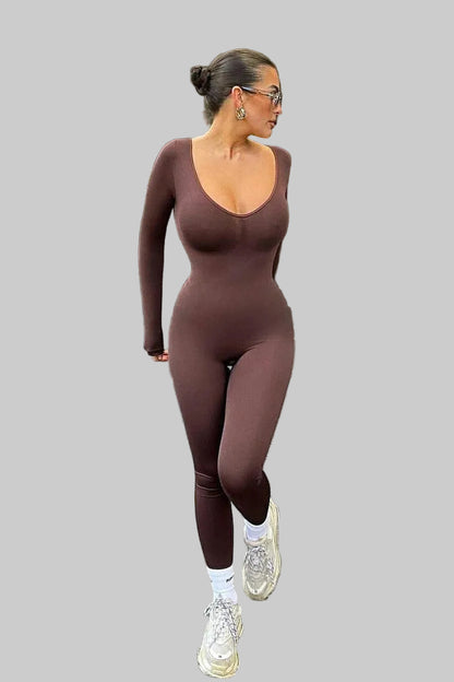 Seamless Plunge Long Sleeve Jumpsuit