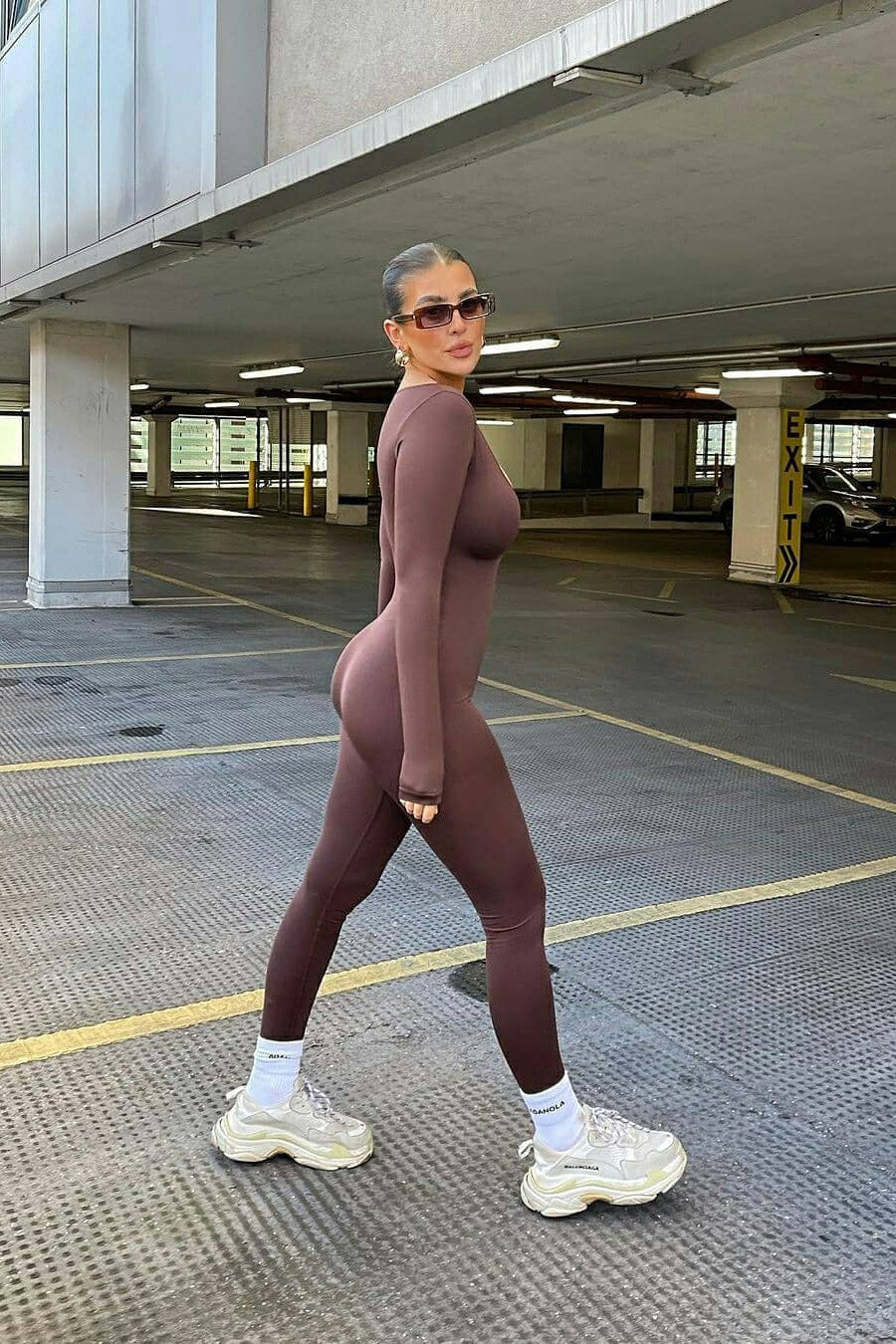 Seamless Plunge Long Sleeve Jumpsuit