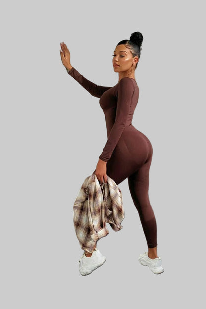 Seamless Plunge Long Sleeve Jumpsuit