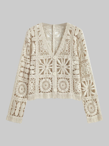 Aldana | Virkad Kofta med Fyrkantmönster