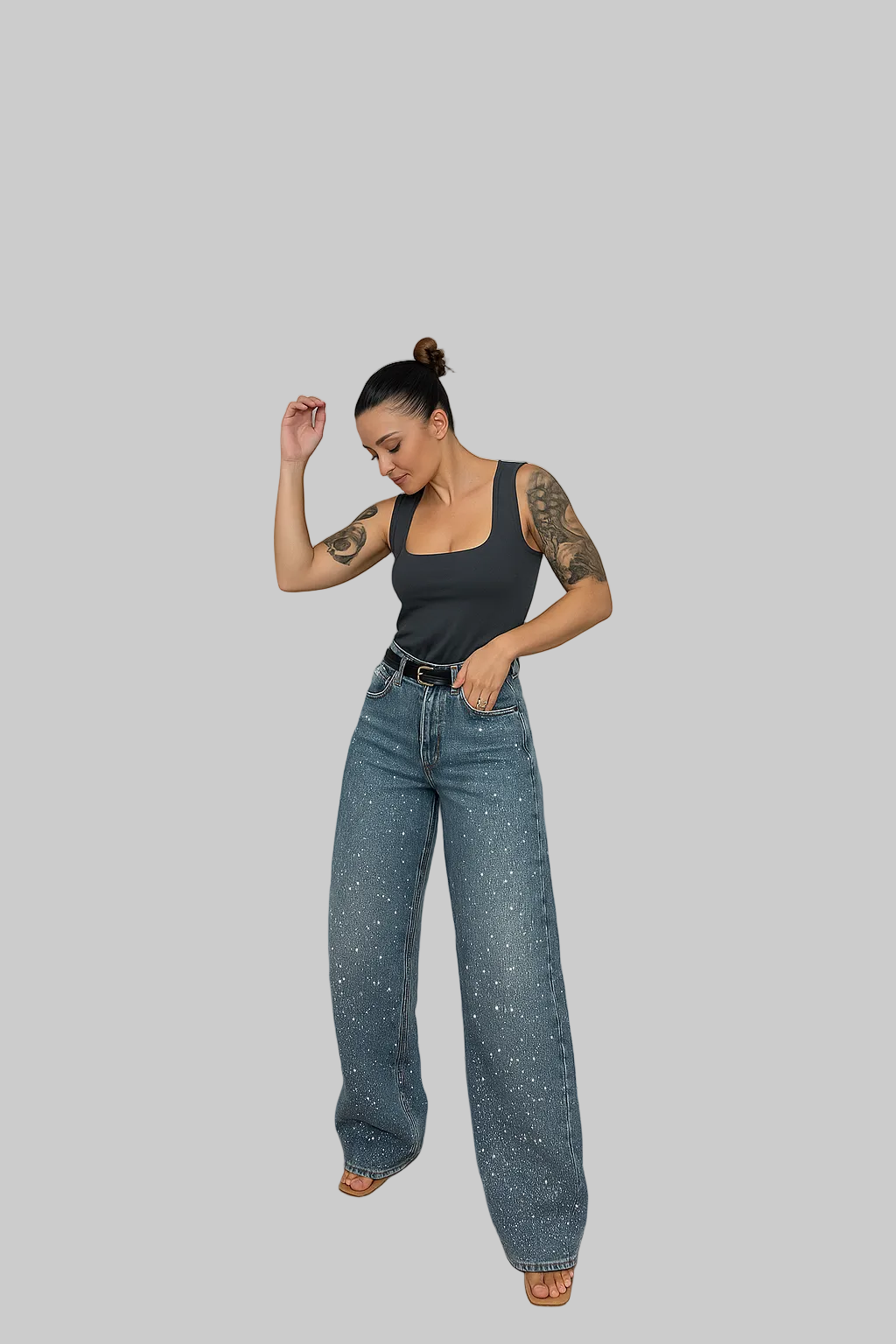 Luniva | Raka High Waist Jeans Med Glitter