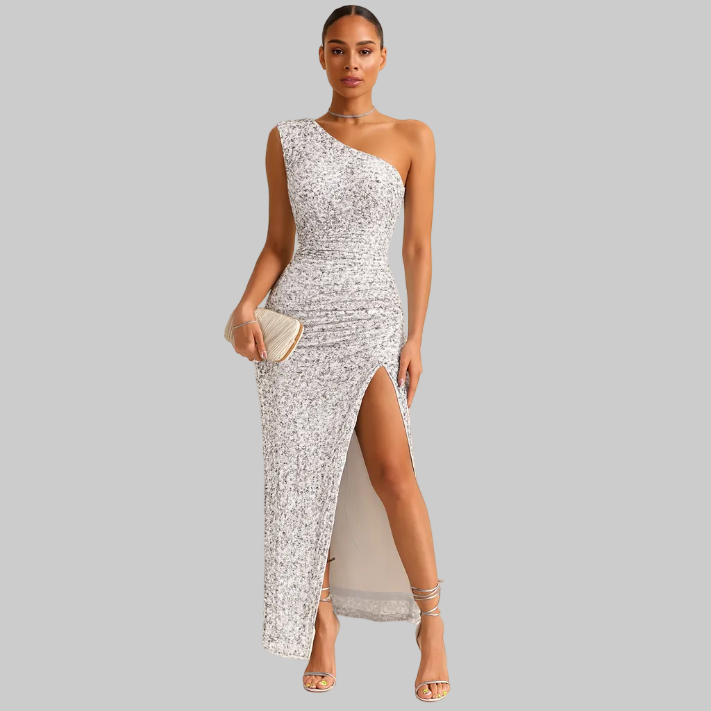 Fyona | Lyxig Glitter Axelklänning