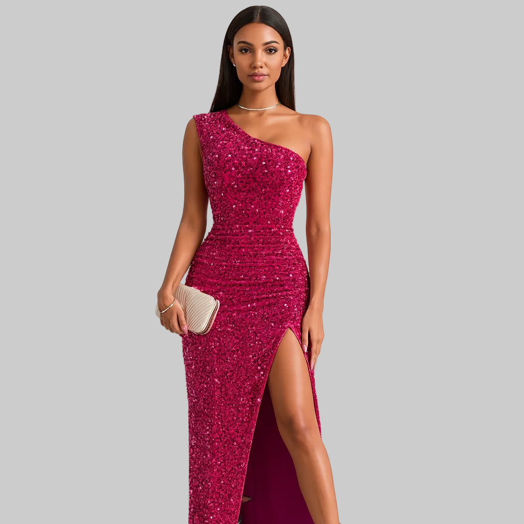 Fyona | Lyxig Glitter Axelklänning