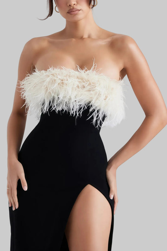 Nordiya | Midiklänning Med Hög Slits Och Fjädrar