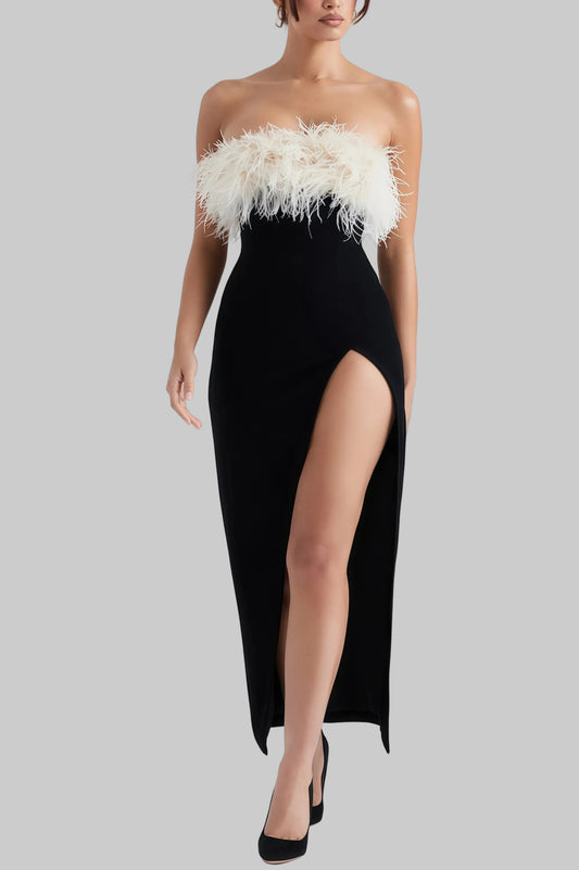 Nordiya | Midiklänning Med Hög Slits Och Fjädrar