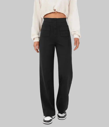 Veryana | Högmidjade Stretchiga Dambyxor Med Knappar Framtill