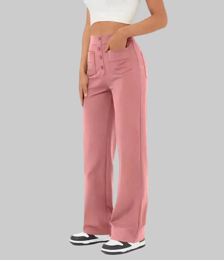 Veryana | Högmidjade Stretchiga Dambyxor Med Knappar Framtill