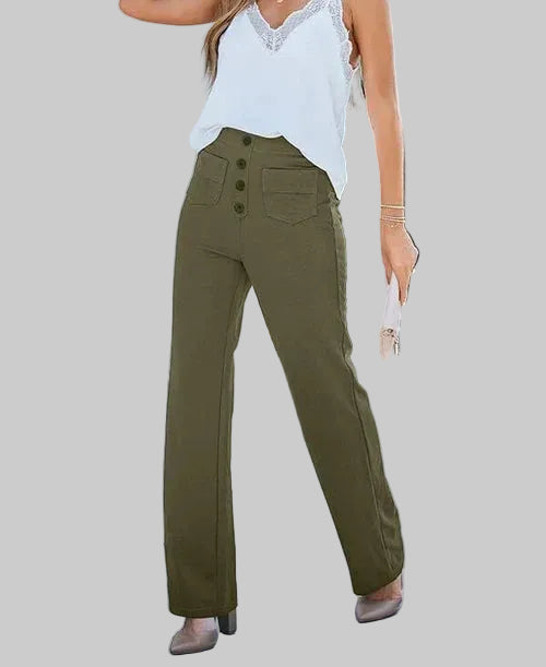 Veryana | Högmidjade Stretchiga Dambyxor Med Knappar Framtill