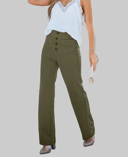 Veryana | Högmidjade Stretchiga Dambyxor Med Knappar Framtill