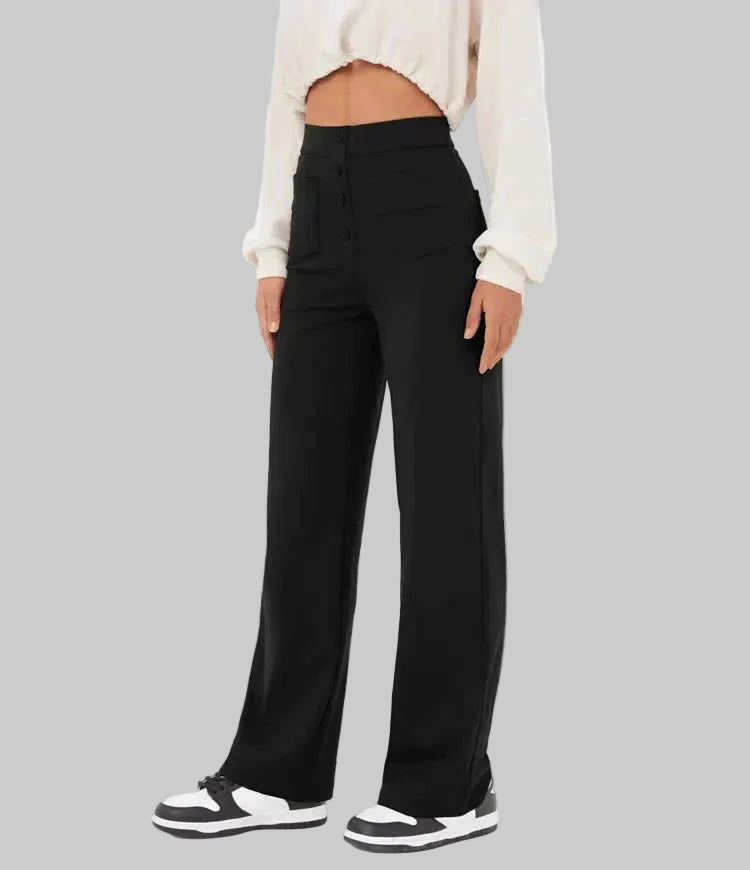 Veryana | Högmidjade Stretchiga Dambyxor Med Knappar Framtill