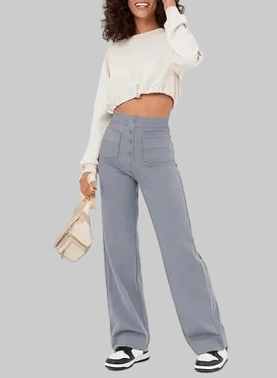 Veryana | Högmidjade Stretchiga Dambyxor Med Knappar Framtill