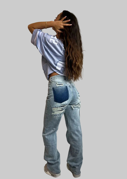 Elyna | Vintage Slitna Jeans Med Hög Midja
