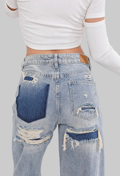 Elyna | Vintage Slitna Jeans Med Hög Midja