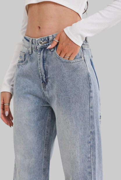 Elyna | Vintage Slitna Jeans Med Hög Midja