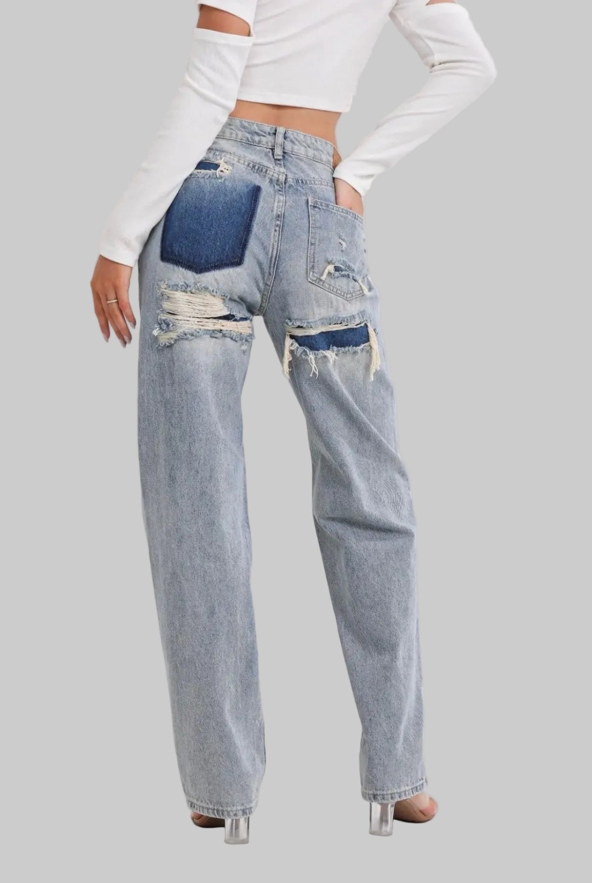 Elyna | Vintage Slitna Jeans Med Hög Midja