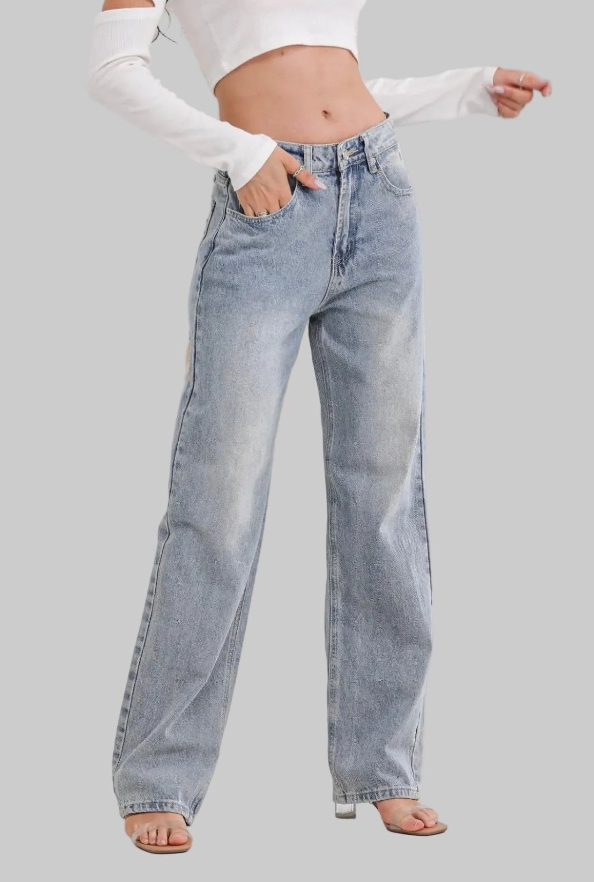 Elyna | Vintage Slitna Jeans Med Hög Midja