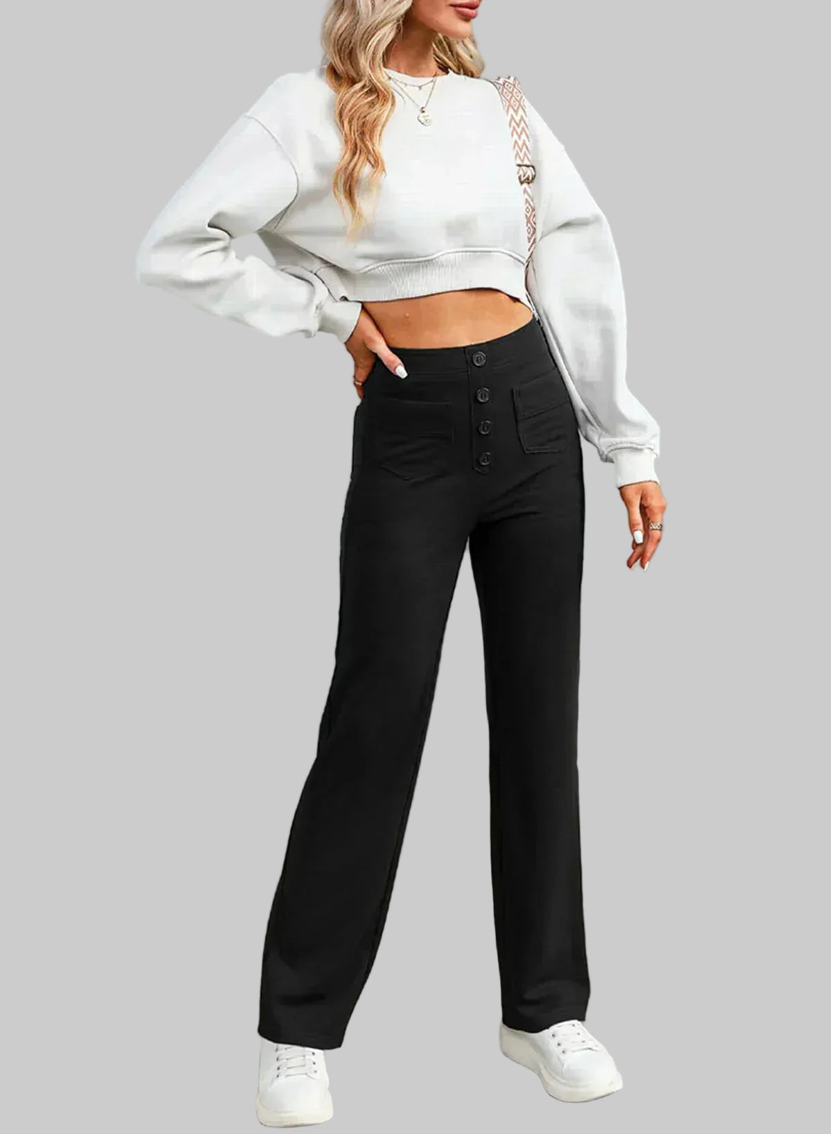 Veryana | Högmidjade Stretchiga Dambyxor Med Knappar Framtill